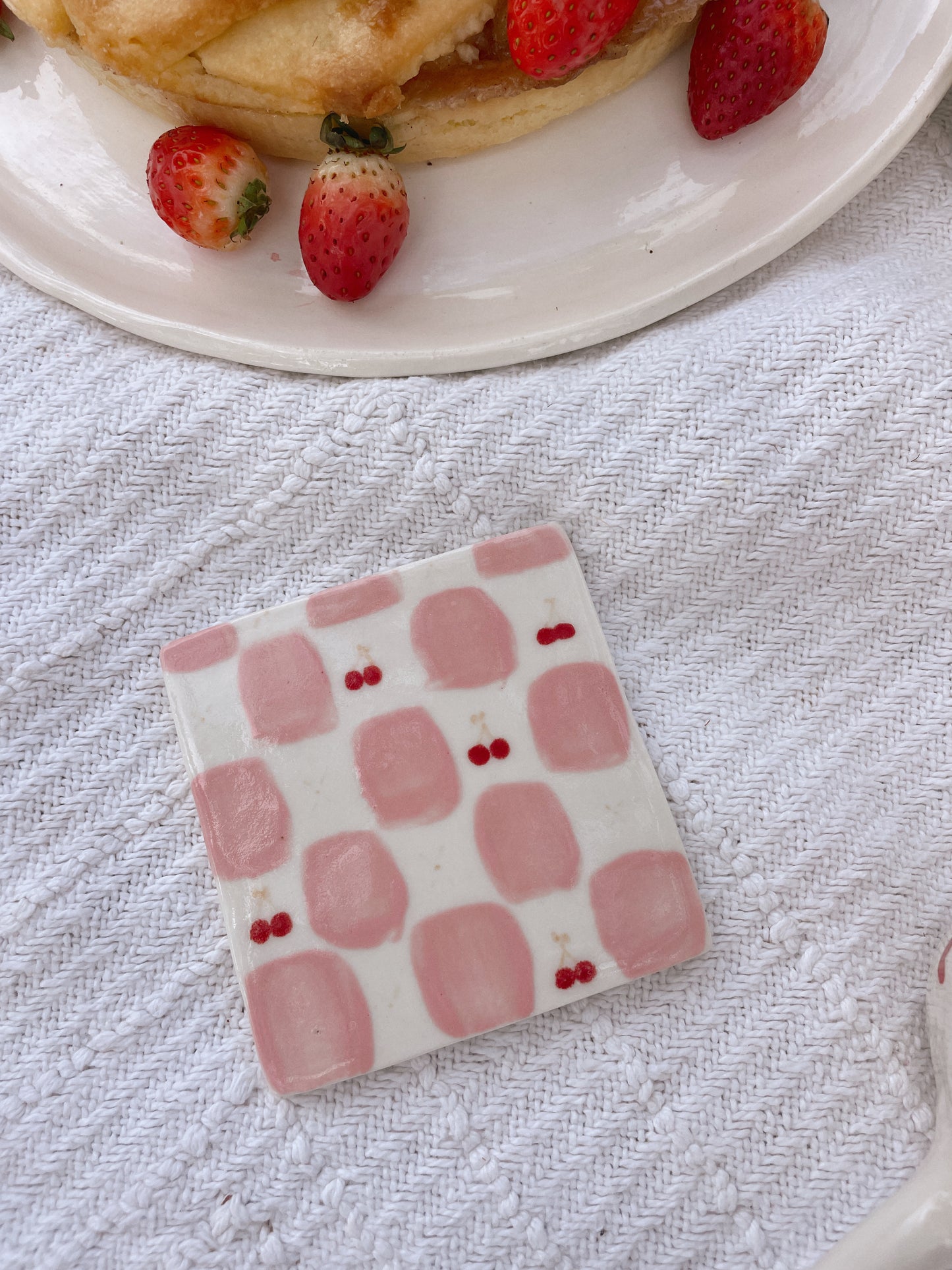 Cherry check coaster