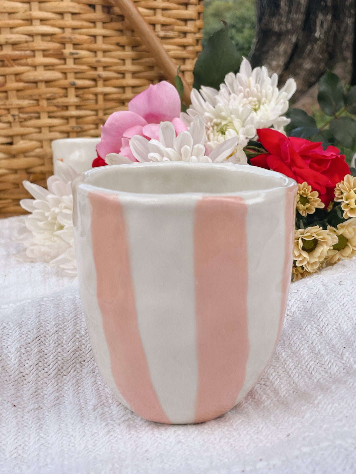 Apricot stripe hug mug / cup