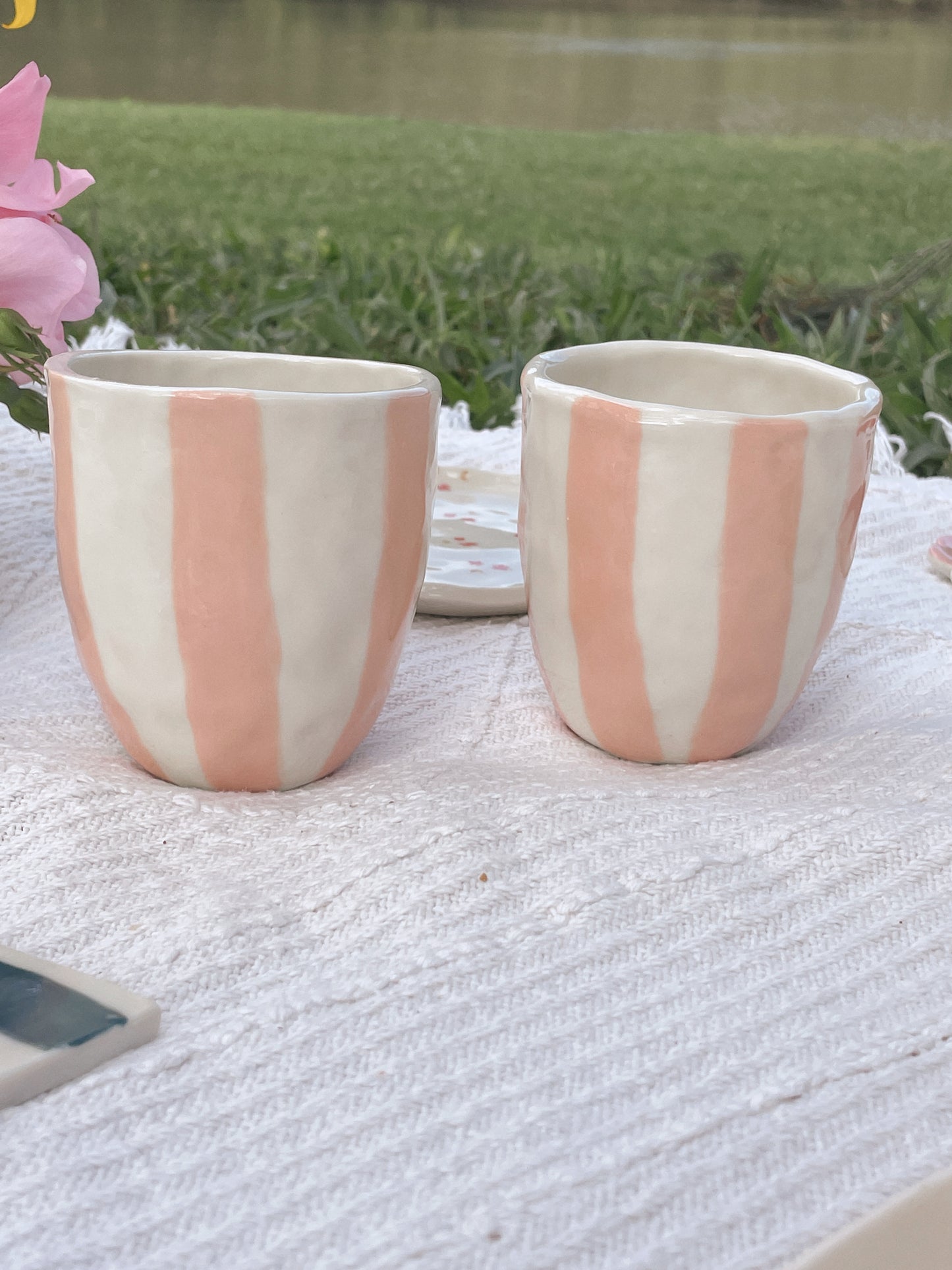 Apricot stripe hug mug / cup