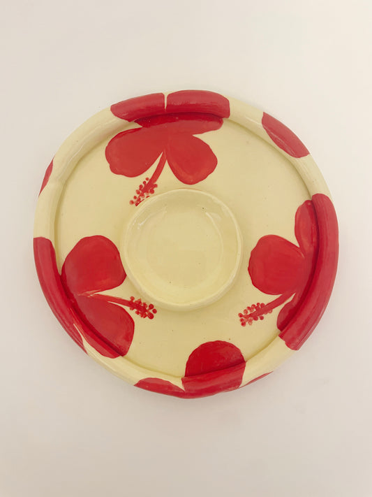 Red hibiscus dipping plate
