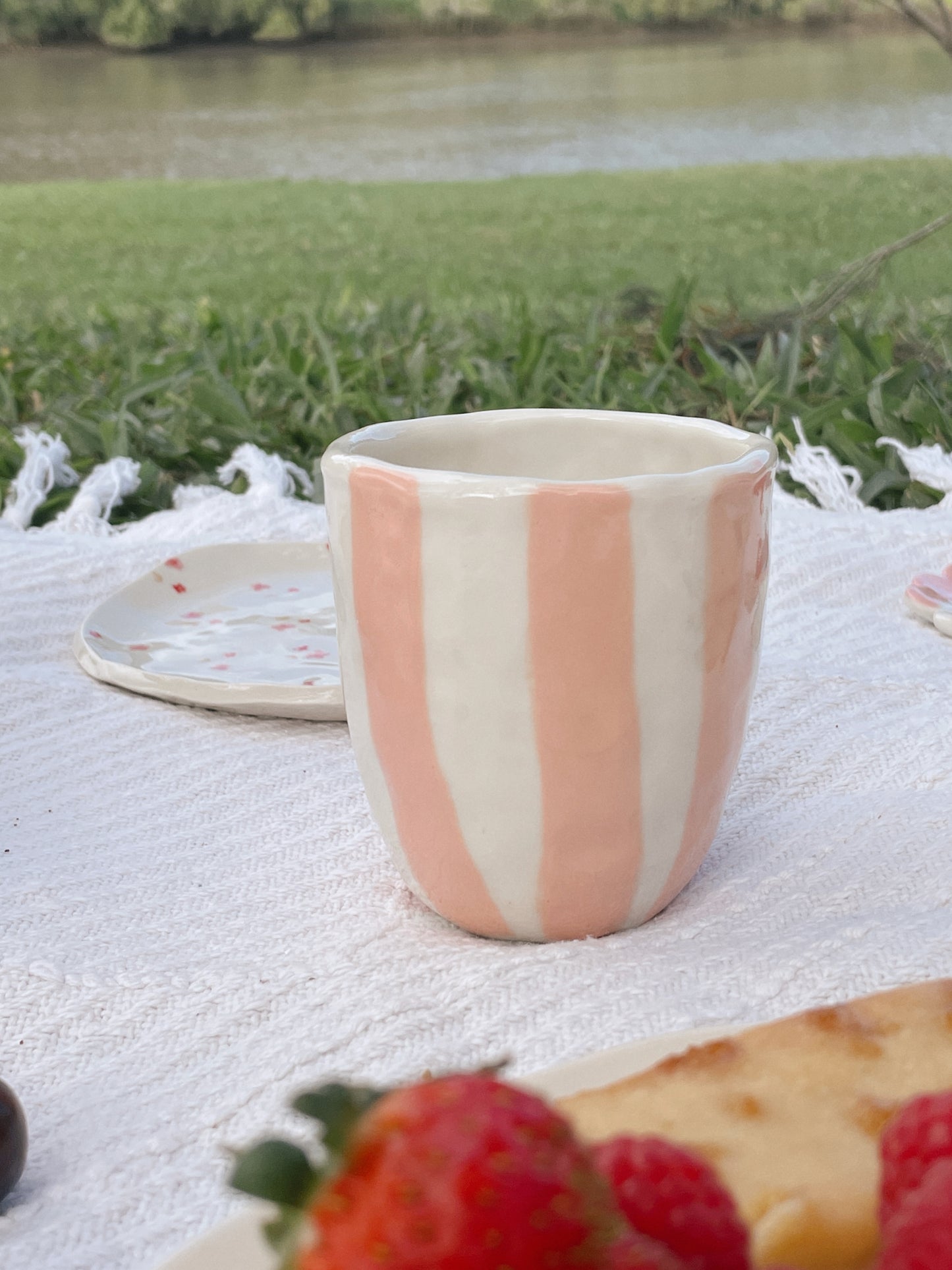 Apricot stripe hug mug / cup