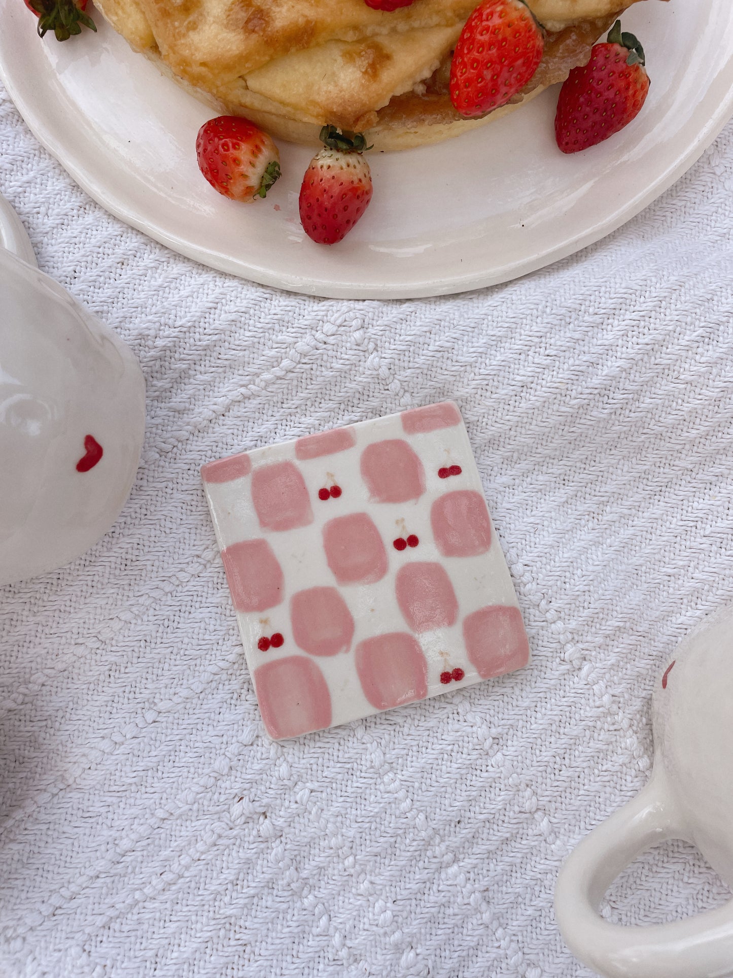 Cherry check coaster