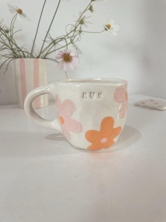 Orange and pink daisy MUM  mug