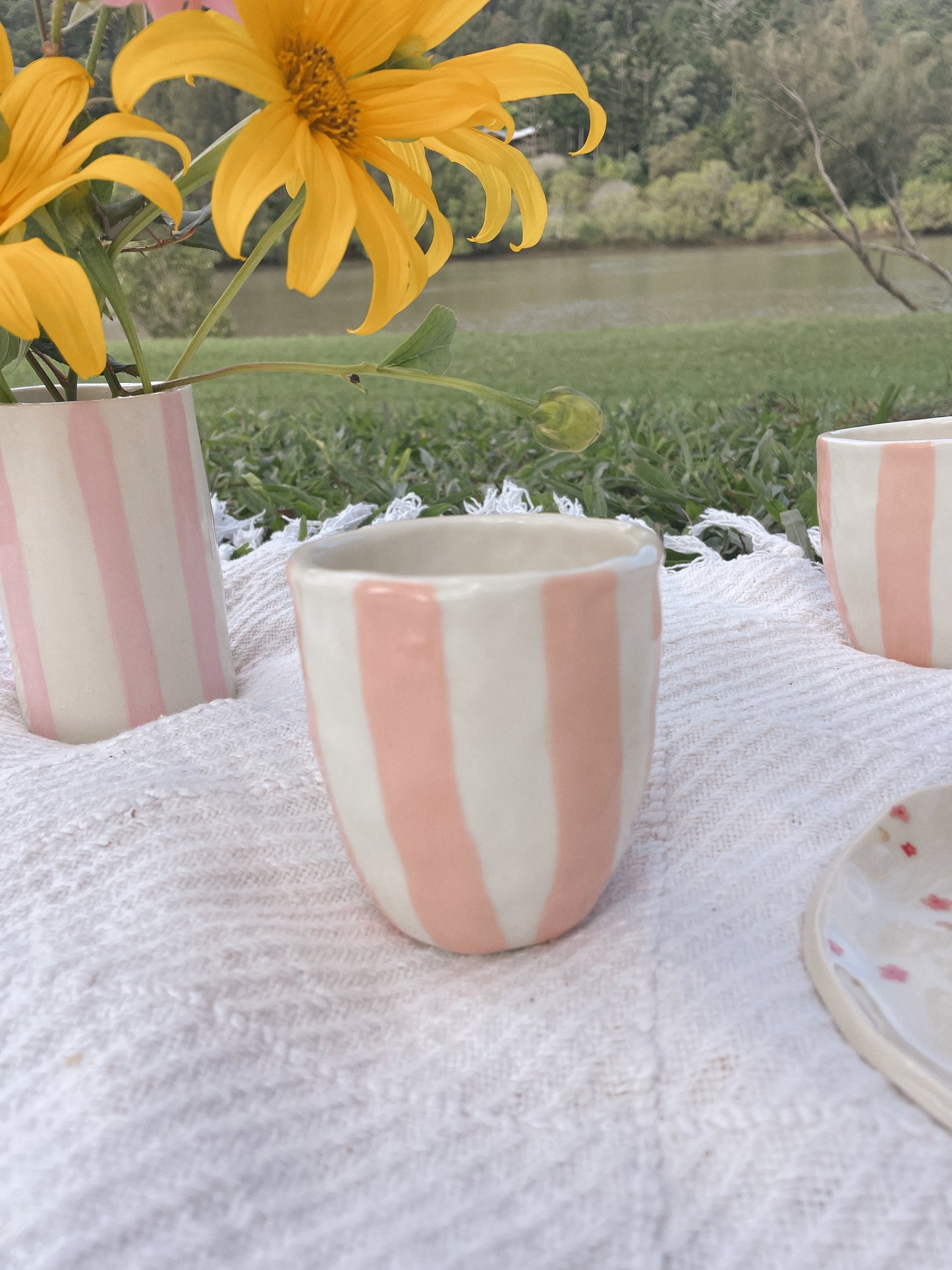 Apricot stripe hug mug / cup